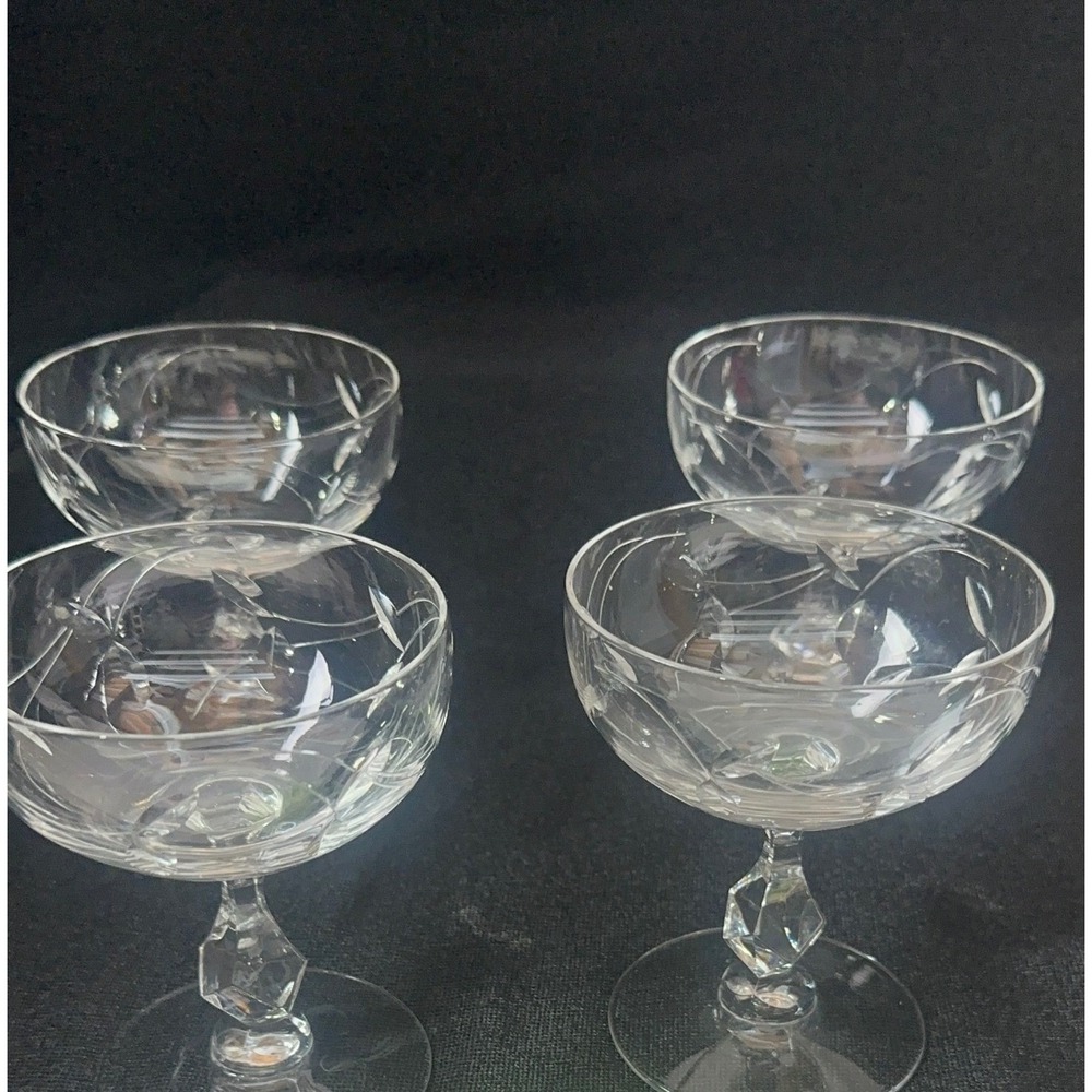 4 Tiffin Franciscan Petite Tall Crystal Sherbet Champagne‎ Coupes